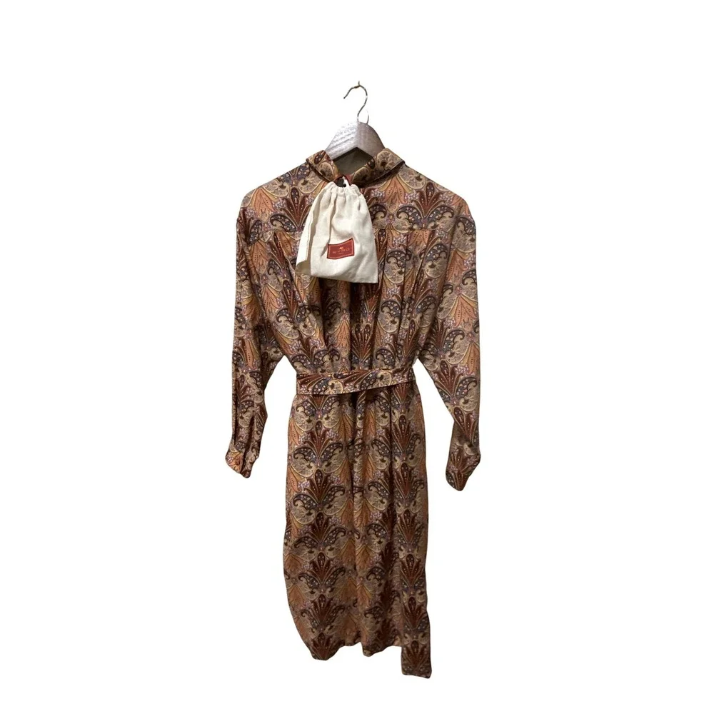 ETRO Paisley Print Shirt Dress Long‎ Sleeve Belted Casual Party Cocktail Size 8